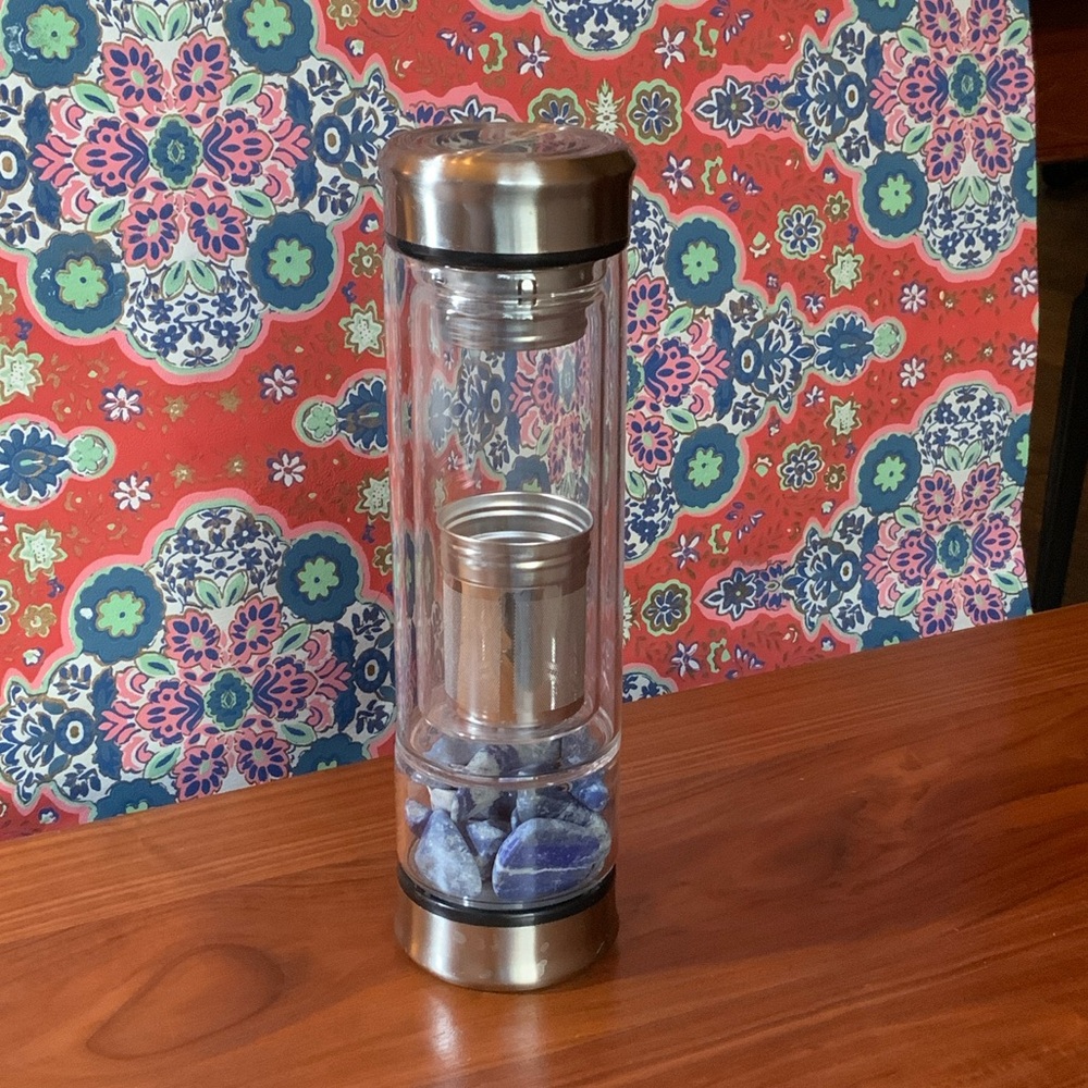 Stainless Steel and Glass Infuser Bottle with Sodalite Stones